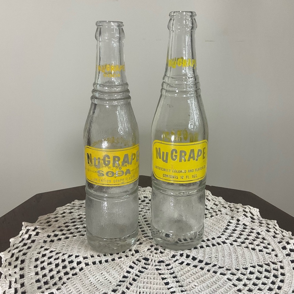 Vintage NuGrape Soda Bottles Lot of 2 ~ 8 oz 10 oz ACL Advertising Atlanta GA